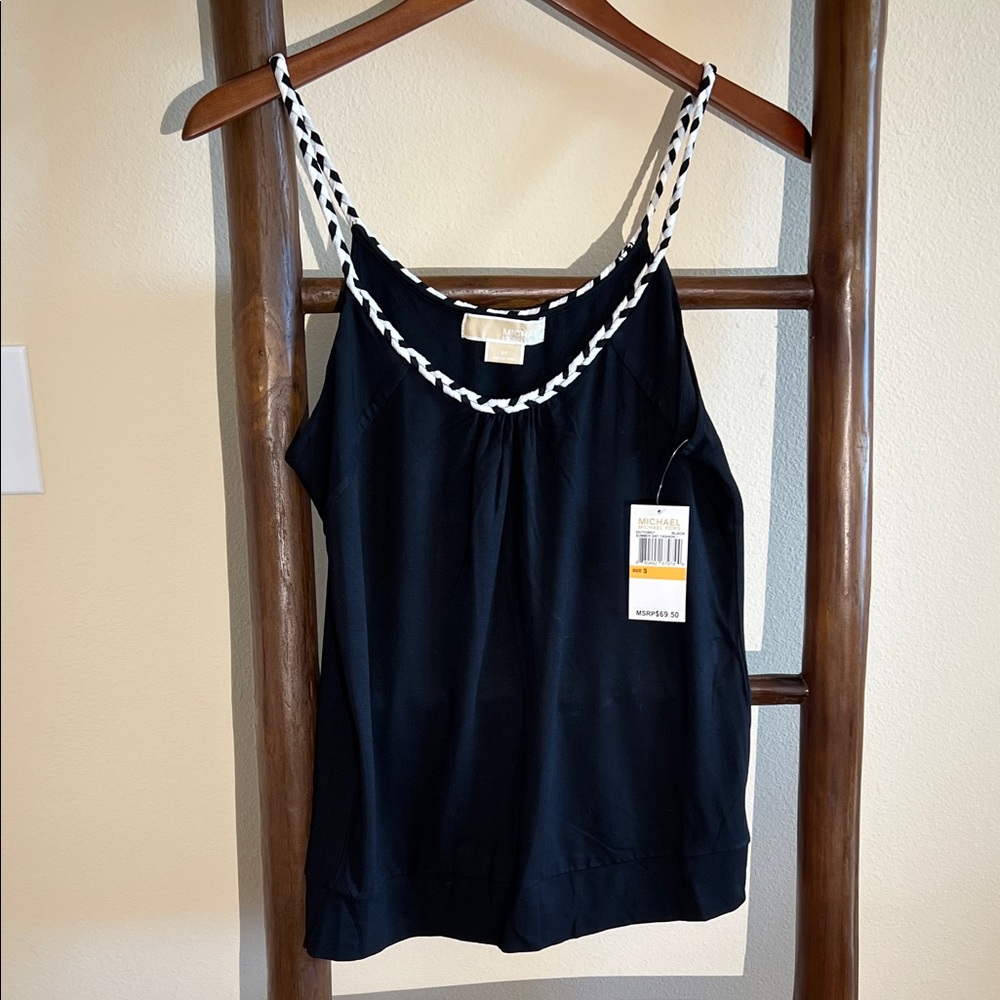 MICHAEL Michael Kors Black Tank with White Braided Trim